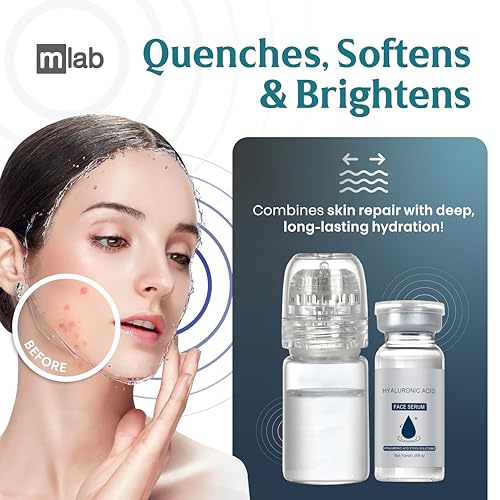 Microrevive Titanium Micro Infusion Facial System - Home Microneedling Kit with Collagen-Stimulating Derma Stamp & Premium Hyaluronic Acid Serum - Set Includes 1 Serum, 1 Applicator & 1 Dropper