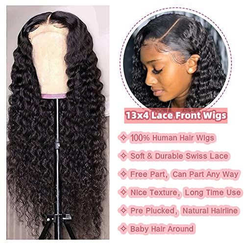 Deep Wave Lace Front Wigs Human Hair for Black Women 13¡¿4 Human Hair Lace Front Wigs Pre Plucked With Baby Hair 180% Density Natural Hairline Brazilian Virgin Hair Wigs (20inch)