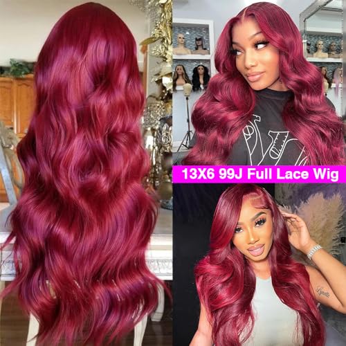 30inch Burgundy Lace Front Wigs 220% Density 13x6 Body Wave Lace Frontal Wigs Pre Plucked Glueless Red Wig Wine Red Lace Frontal Wigs for Women
