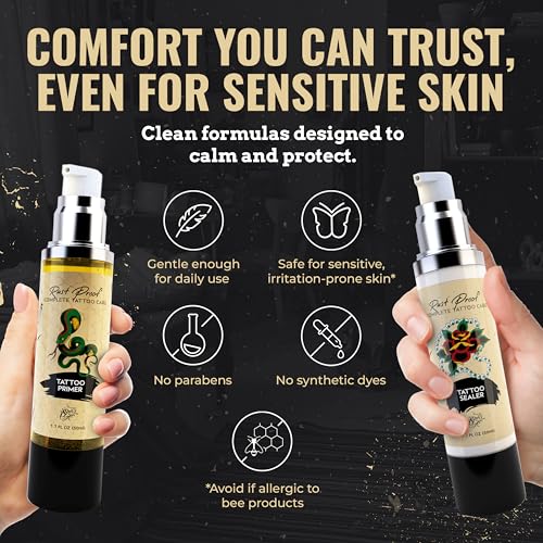 Rust Proof Complete Tattoo Care ? Comprehensive Pre & Post Tattoo Skincare Set with Body Oil & Moisture Sealing Body Lotion ? Lightweight Hydration & Moisture Barrier Protection ? 2- Piece Bundle