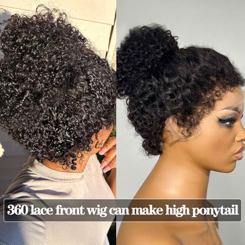 4C Curly Edges Deep Curly 360 Lace Front Wigs Human Hair 180% Density Glueless Pre Plucked Bleached Knots 360 Kinky Curly Lace Front Wig Human Hair With 4C Edges (14inch)