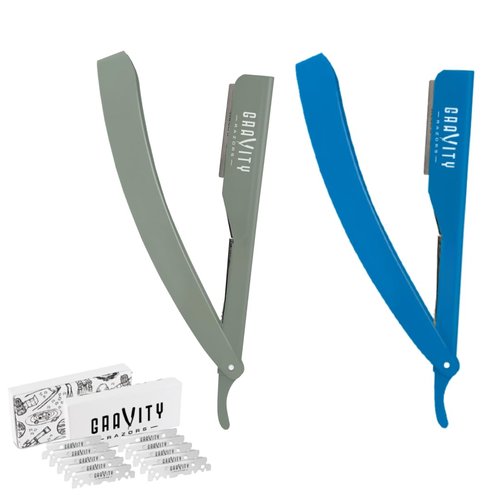 Professional Straight Razor Bundle - Stainless Steel Straight Edge Razor with 20 Gravity Premium Blades (Mystique, Dynasty)