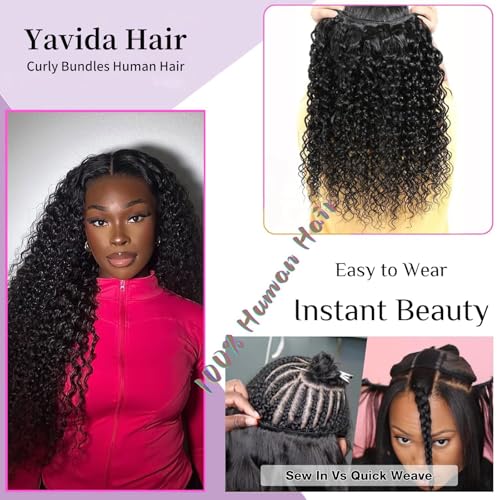 Curly Bundles Human Hair Kinky Curly Human Hair Bundles 100% Unprocessed Brazilian Virgin Hair Quick Weave Extensions for Women Natural Black 18 20 22 Inch