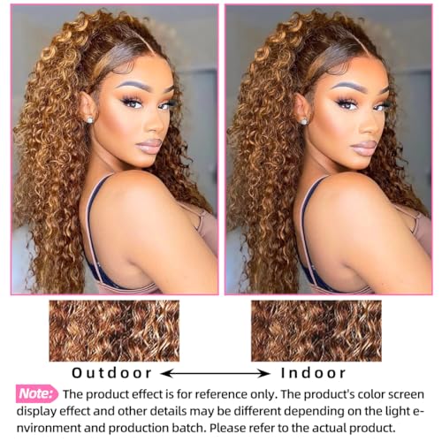 24 Inch Ombre Deep Wave Lace Front Wigs - Glueless, Pre Plucked, Wet and Wavy - 180% Density P4/27 Curly Human Hair Wig