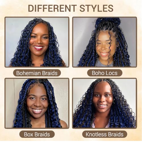 Human Braiding Hair for Boho Knotless Braids 3 Bundles 22 Inches 180g Deep Wave 10A Brazilian Virgin Human Bohemian Hair for Braiding 1bPblue