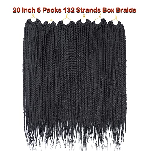 Box Braid Crochet Hair 20 Inch Crochet Box Braids Pre Looped Crochet Braids for Black Women Soft Medium Size Braided Hair Extension 1B Black Color 6 Packs Chicmoi (1B, 20 inch box braids 6 Packs)