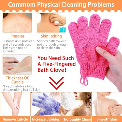 anezus Exfoliating Gloves, 6 Pairs Shower Scrub Gloves Bath Loofah Glove Exfoliating for Women to Remove Dead Skin for Body Exfoliate (6 Colors)