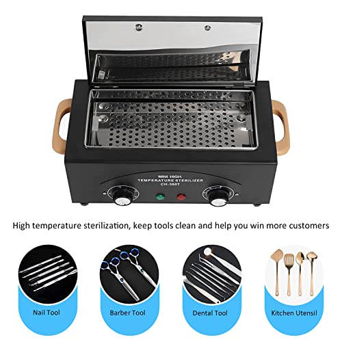 High Temperature Metal Tool Cleaning Box, 1.5L Dry Heat Box with Adjustable Temperature and Time for Nail Barber Tattoo Metal Equipment Cleaning (Black)