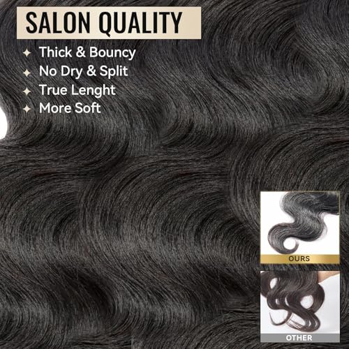 WEQUEEN Body Wave Bundles Human Hair Bundles 16A Brazilian Virgin Hair 20 22 24 In Thick Weave Natural Black