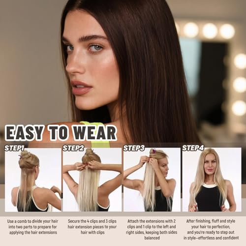 Clip in Hair Extensions Real Human Hair 22 Inch 120g 7Pcs Remy Extensions Double Weft Straight Hair Extensions for Add Volume (22in, 120g, #4)