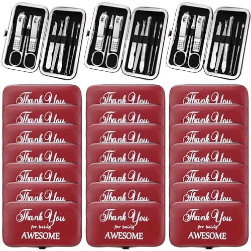 Therwen 24 Sets Manicure Set Nail Clippers 8 in 1 Stainless Steel Grooming Nail Kit Thank You Appreciation Gift Professional Pedicure Tool for Men Women Personal Care(Race Red)