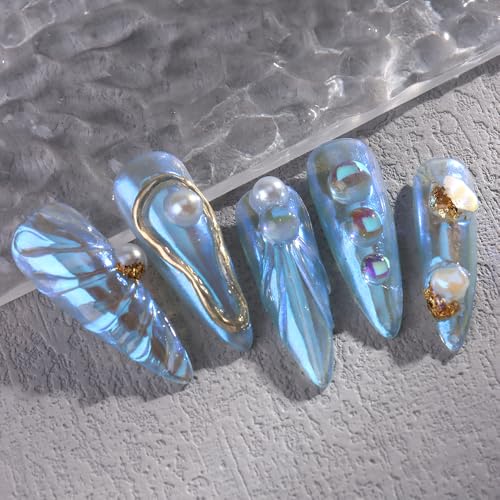 3D Aurora Bubble Beads Nail Art Charms, Mixed Sizes Iridescent Shiny Dewdrop Water Droplets Resin Flatback Rhinestones for Nail Crystals Design Nail Art Jewels Accessories DIY Nail Supply