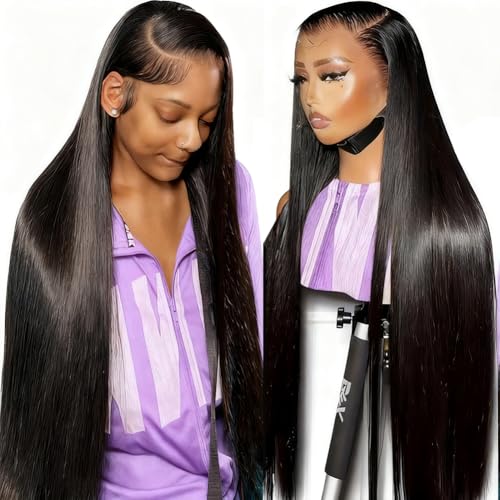 Straight Wigs Human Hair 13x6 Lace Front Wigs Human Hair Straight Wig Pre Plucked 200 Density HD Transparent Lace Frontal Glueless Wigs for Women Replacement Wigs (28 Inch)