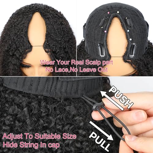 V SHOW Hair V Part Wig Human Hair Kinky Curly Upgrade U Part With Adjustable Drawstring 180% Density V Shape Clip In Half Wig For Women Natural Color 20 Inch