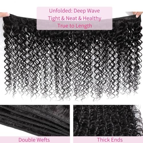 Deep Wave 3 Bundles with Frontal 13x4 Free Part Lace Frontal with Bundles 100% Unprocessed Virgin Human Hair Extensions Natural Color (22 24 26+20)