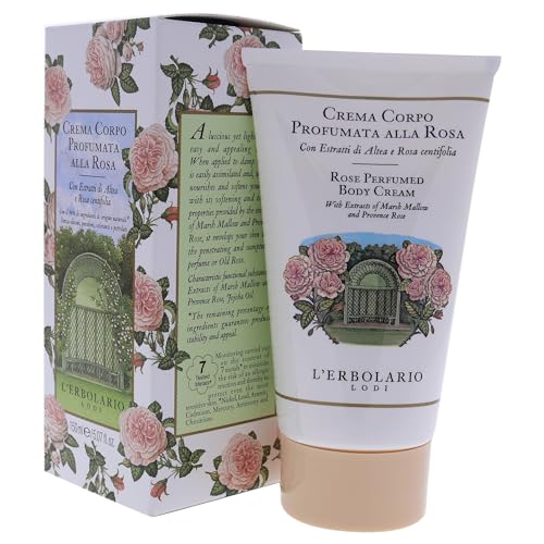 L'Erbolario Body Cream ? Moisturizing Body Butter with Marsh Mallow and Provence Rose ? Nourishing Skin Care with Floral Amber Scent ? Rose - 5.1 oz