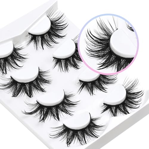 Losha 22mm Lashes Fluffy Eyelashes 3D Dramatic Long False Eyelashes Wet Look Manga Lashes Wispy Volume Faux Mink Lashes Cat Eye Lashes Soft Anime Fake Eyelashes 4 Pairs (Bold)