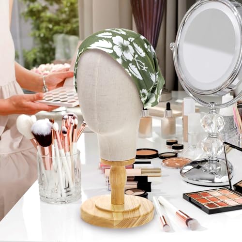 Peohud 21 Inch Mannequin Head, Canvas Wig Head Stand with Detachable Wood Stand, Linen Hat Display Model Head for Caps, Headdress, Wig Making