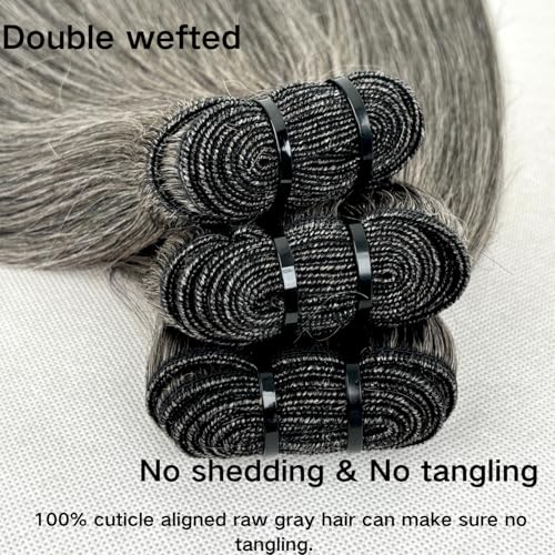 Salt and Pepper Bundles Human Hair 16 18 20 Inch Natural Grey Straight Bundles Human Hair 100% Unprocessed 12A Grade Brazilian Virgin Hair for Black Women