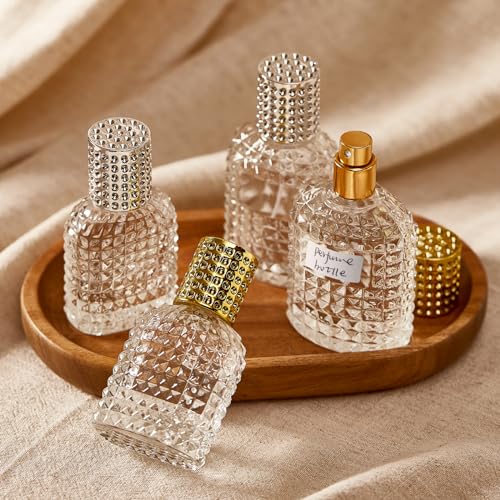 2 Pack 50ml Refillable Spray Perfume Bottles, Empty Clear Perfume Atomizer, Portable Perfume Mist Spray Bottle Travel Perfume Dispenser (50ML, Gold & Silver)