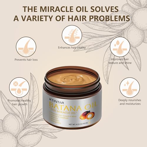 100% Natural Raw Batana Oil for Hair Growth, Unrefined & Organic Dr Sebi Hair Growth Oil From Honduras, Prevents Hair Loss, Eliminates Split Ends, Enhances Thickness 4.23 Fl Oz (Pack of 1)