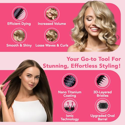 Blow Dryer Brush, 4 in 1 Styling Tools with ION Generator and Ceramic Coating for Fast Drying Hair Types, Pink