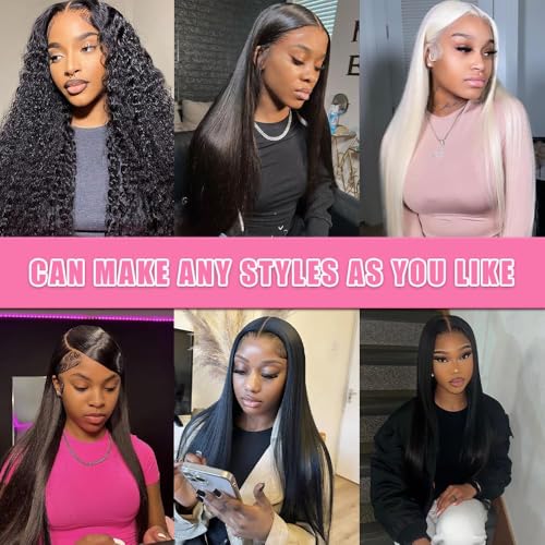 Straight Lace Front Wigs Human Hair Pre Plucked 200 Density 13x4 HD Transpatent Human Hair Wigs for Black Women Straight Lace Frontal Wigs Natural Color (32inch)