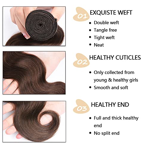 #4 Brown Bundles Body Wave Bundles Human Hair 16 18 20 Inch Brazilian Virgin Hair Chocolate Body Wave Bundles Human Hair Extensions 3 Bundle 50 Gram Per Bundle