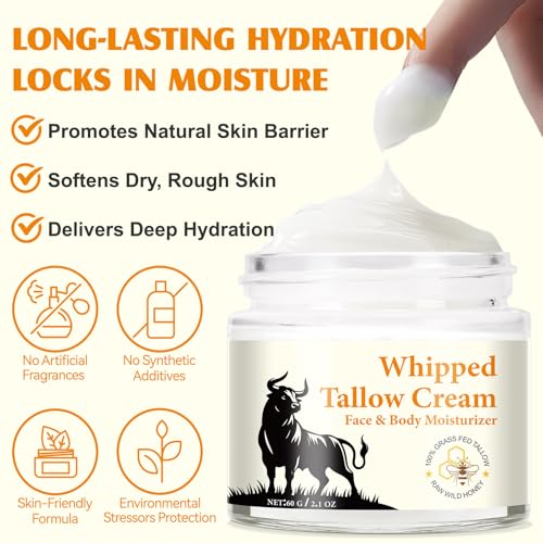 Beef Tallow for Skin, Beef Tallow and Honey Balm for Skin & Face Deeply Nourishing Face Body Moisturizer, for Dry Care & Anti-Aging- 60g