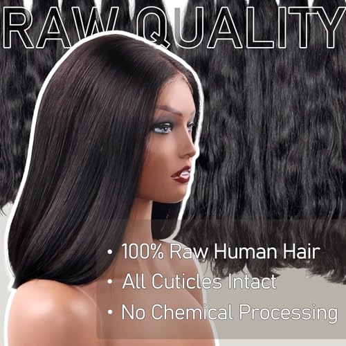 12" Glueless Long Bob Wig Human Hair, Upgraded 5x5 HD Lace Closure Wig 100% Raw Human Hair, No Chemical Process Odor-Free, Pre Plucked Pre Cut Wear n' Go Wig Pre Bleached Knots Natural Black