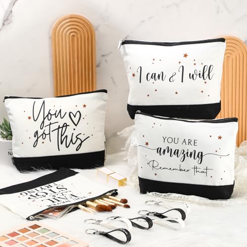 Sanwuta 48 Pcs Thanksgiving Day Make up Bags for Women Employee Appreciation Cosmetic Bags Canvas Keychains Bulk Gifts for Coworkers Nurse Team Staff(Stylish)