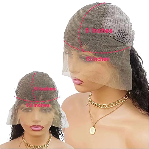 HD Invisible Human Hair 13X6 Lace Front Wigs Deep Side Parting Short Curly Brazilian Remy Hair Glueless Wigs HD Transparent Lace Short Bob Deep Wave Human Wigs 150% Density 10Inch