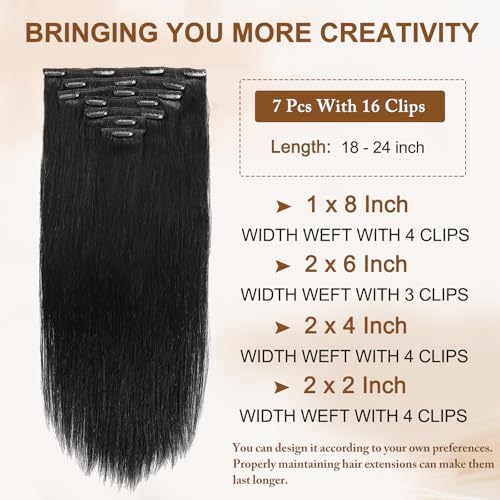 16A Premium Clip in Hair Extensions Real Human Hair, 20inch 120g 7pcs £¨Service life1.5~2 years£©Remy Seamless Invisible Double Weft Human Hair, #1 Natural Black Multiple Washes Keep Texture Soft