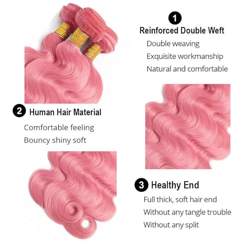 Pink Bundles Human Hair Body Wave Bundles 14 16 18 Inch Unprocessed Brazilian Virgin Hair 3 Bundle 50 Gram Per Bundle Deals Quick Weave Hair Extensions