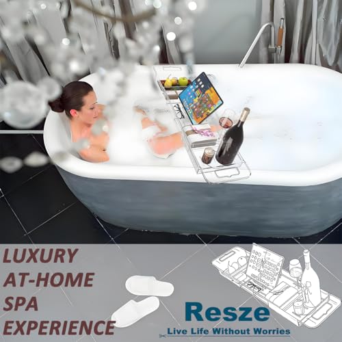 Premium Clear Bathtub Caddy Tray, Expandable Plastic Bath Tray with BPA-Free, Waterproof Foldable Bathtub Shelf, Perfect for a New Home & Mother¡¯s Day & a Birthday Gift for Mom