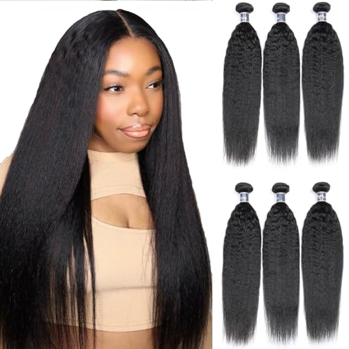 Kinky Straight Human Hair Bundles 20 20 20 Inches Unprocessed Brazilian Yaki Straight Virgin Hair 3 Bundles Hair Extensions 1B Color