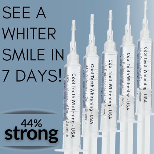 Teeth Whitening Gel for Trays - Pro Strength 44% Carbamide Peroxide, 5 Syringes (50 Treatments) + 2 Trays ? Enamel Safe, Removes Coffee & Other Stains