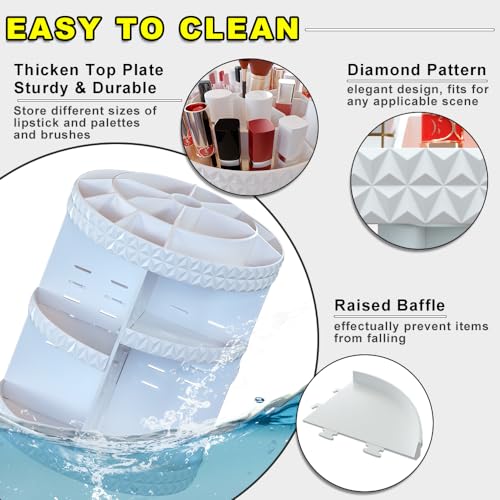 360 Rotating Makeup Organizer, DIY Adjustable Makeup Carousel Spinning Holder Storage Rack, Large Capacity Vanity Organizer Skincare Organizers (White)