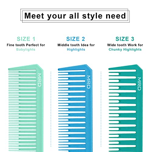 3 Sizes Premium Highlighting Comb Set Professional Weaving Styling With Rat Tail Comb Nylon Teasing Heat Resistant For Hair Salon Barbershop Home(Blue/Green)