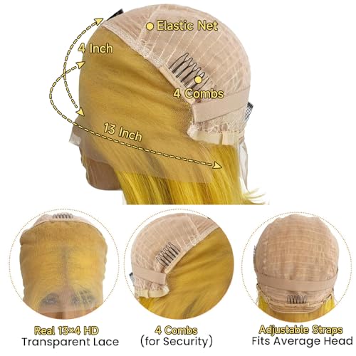 Yellow Lace Front Wig Human Hair Pre Plucked 200% Density Body Wave Blonde Lace Front Wigs Human Hair 13x4 HD Lace Frontal Wig Yellow Colored Wigs Human Hair Glueless Wig 30 Inch