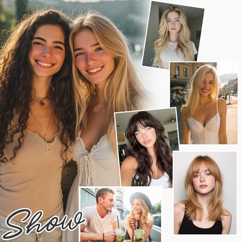 Halo Hair Extensions Real Human Hair Invisible Wire Extensions with Transparent Fish Line Adjustable Size Golden Brown & Bleach Blonde 16 inch