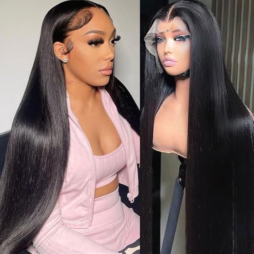 TAIKOU 13x6 Lace Front Wigs Human Hair 200 Density 13x6 HD Transparent Lace Front Wigs Human Hair Pre Plucked Straight Human Hair Wig With Baby Hair For Women 28Inch