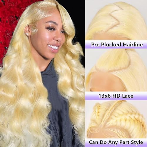 32 Inch 613 Lace Front Wig Human Hair 200 Density Blonde Wig Human Hair 13x6 613 Body Wave HD Lace Frontal Wigs Human Hair Pre Plucked No Tangle No Shedding