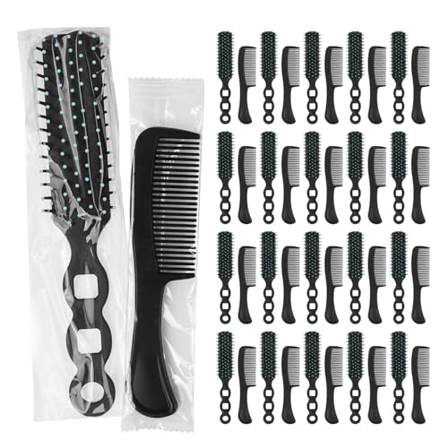 Hair Brush and Comb Set, 100 Pcs Bulk for Homeless Individually Wrapped, Lightweight Hair Brush and Comb for Women Kids Hotel Travel (Black)