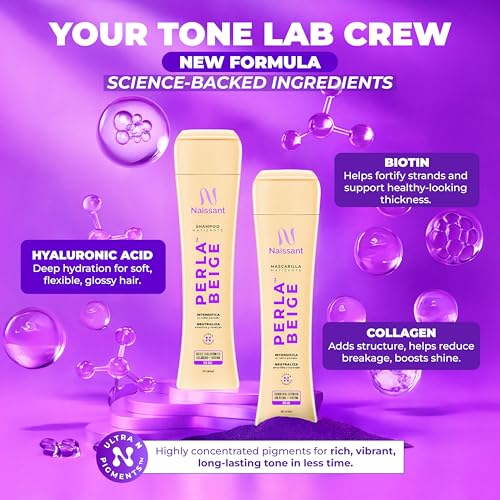 naissant Perla Beige Hair Purple Toning Mask | Eliminates Brassiness | Neutralizes Yellow & Orange Tones | Paraben, Ammonia & Sulfate Free | Pro-Vitamin B5, Olive Oil & Honey (Perla Beige) 10.1 Fl Oz