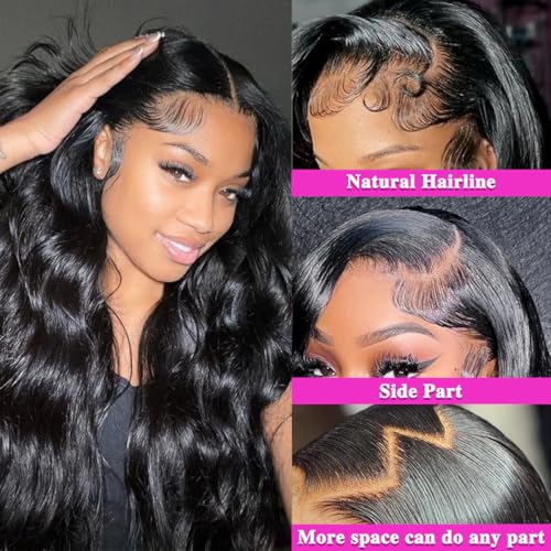 13x6 Lace Front Wigs Human Hair Pre Plucked 200 Density Body Wave Lace Front Wigs Human Hair HD Lace Frontal Wigs For Women With Baby Around Natural Hairline 28 Inch