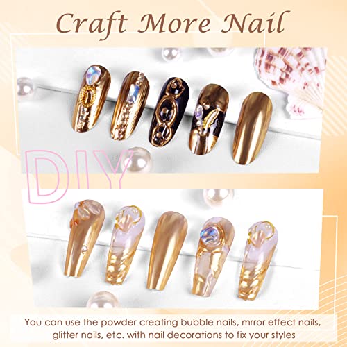 Laza Chrome Nail Powder Mirror Effect Metallic Dust Holographic Glitter Glazed Manicure Decoration Reflective Pigment for DIY Gel Polish Nail Art, Resin Craft, Gifts - Gold