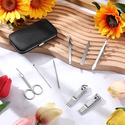 Lasnten 100 Bulk Nail Clipper Set Bulk Manicure Kit Stainless Steel Pedicure Professional Nail Care Kit with Travel Case Portable Grooming for Husband Men Women Family(Black,8 in 1)