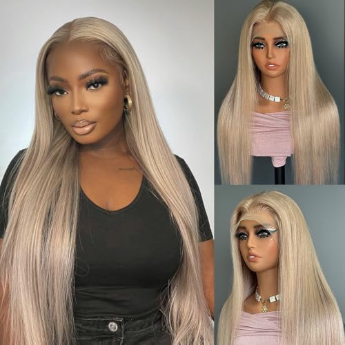 Sherico Ash Blonde Wigs Human Hair for Black Women,Glueless 13X6 HD Ash Blonde Lace Front Wigs Wear and Go Ash Gray Straight Lace Frontal Wig Pre Plucked with Natural Hairline 180 Density