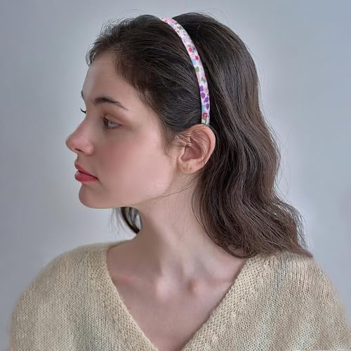Fishdown Headbands for Girls 12Pcs Thin Head Bands for Kids Children Hairbands for Toddler Floral Cloth Fabric Covered Headband Birthday Party Favors